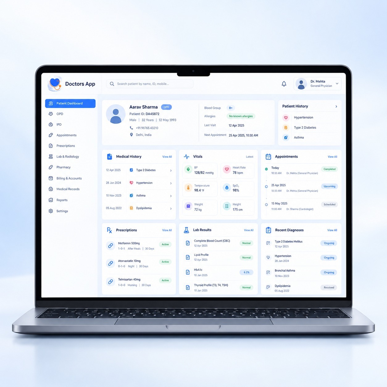 Doctors App EMR Software Screen